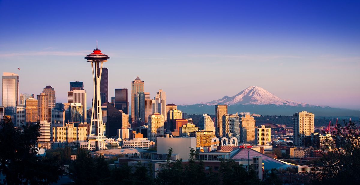 Space Needle og skyline i Seattle
